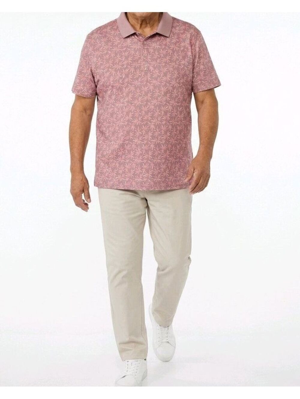 APT. 9 Men's XXL Premier Flex Performance Polo Shirt Pink Leaf Pattern